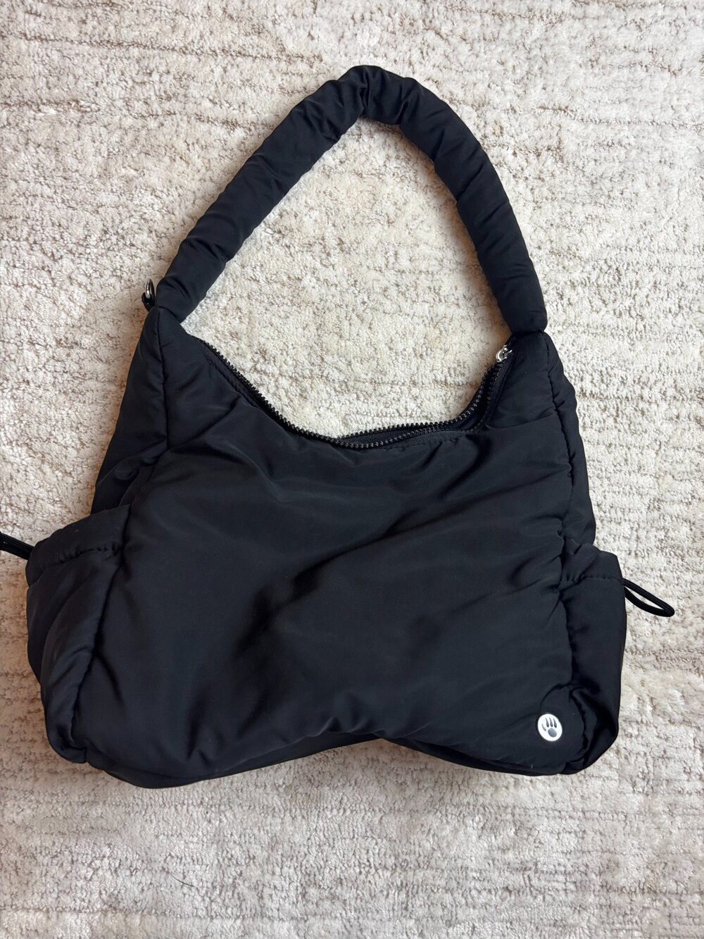 Bearpaw Black Puffer Hobo Shoulder Bag Quilted Nylon Slouchy Zip